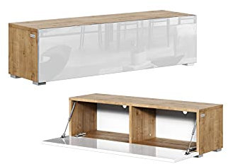 PLATAN ROOM Fernsehschrank TV-Lowboard 105/140 / 160/210 / 280 In Eiche Weiß Hängend Oder Stehend Hochglanz Matt (105 x 30 x 32, Eiche Gold/Weiß Hochglanz)