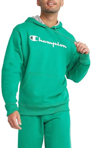 Champion Powerblend-Felpa da Uomo in Pile con Logo Cappuccio, Script Green Vine