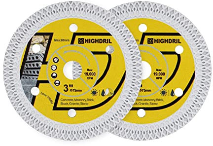 HIGHDRIL Diamant-Fliesenscheibe 75mm x 10mm, 2STK X-Zähne Betonsägeblatt für Granit, Hartbeton, Hartkunststoff, Natursteine, Klinker für Bosch GWS 10.8-76 Fliesenscheibe