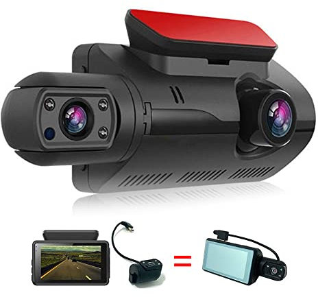 Mioloe 1080P Full HD Dashcam Auto Vorne Hinten mit Zwei Objektiven 3-Bildschirm 110° Weitwinkel-Nachtsicht-Loop-Aufnahme Bewegungssensor Parküberwachung und Bewegungserkennung, bis zu 32 GB SD-Karte