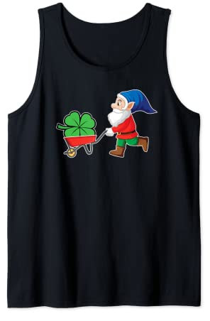 Garden Gnome with Wheelbarrow, Shamrock, Good Luck Gardening Tank Top
