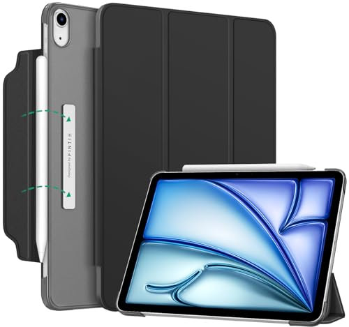 FINTIE Custodia per iPad Air 11 Pollici M3/M2 (2025/2024), iPad Air 5a/4a Gen 10,9 (2022/2020) - [Attacco Magnetico] Sottile Leggero Opaca Trasparente Cover con Auto Sveglia/Sonno, Nero