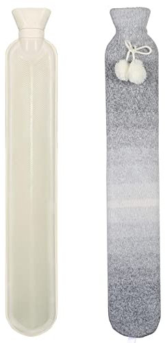KJLEEN Lange Wärmflasche mit Bezug 2 Liter Groß Wärmflasche Schlauch Soft Strickabdeckung Schlauchwärmflasche für Nacken Schulter Rücken Beine Warm im Winter 72 cm (Grau)