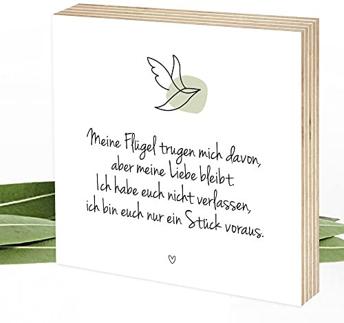 Wunderpixel® Holzbild Meine Flügel - Andenken an Verstorbene - 15x15x2cm zum Hinstellen/Aufhängen, echter Fotodruck mit Spruch auf Holz - Wand-Bild Aufsteller - zur Erinnerung als Trost-spender