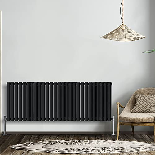NRG Modern Radiator Black 600x1593mm Double Oval Panel Heater Interior Designer Horizontal Bathroom Radiators