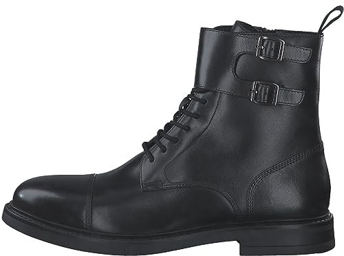s.Oliver Herren Stiefeletten zum Schnüren aus Leder mit Schnallen, Schwarz (Black), 44 EU