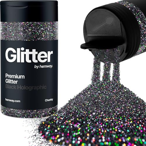Hemway Premium Glitter Shaker - Black Holographic | Chunky Metallic Flake Sequins for Resin & Epoxy Crafts | Craft Supplies for Tumblers, Festival, Hair, Face, Body, Eye & Nail Art | 130 g