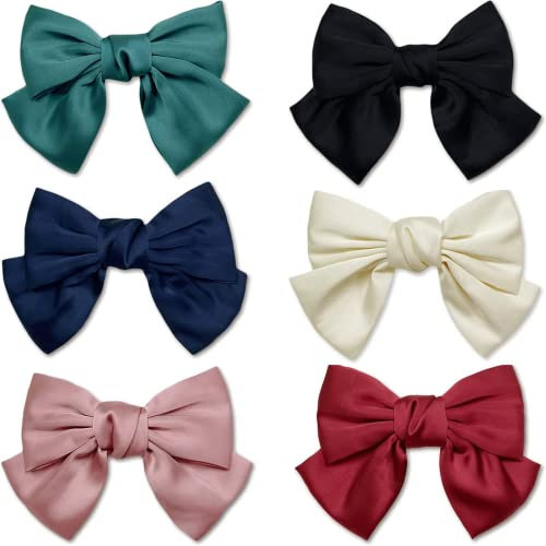 6PCS Große Haarschleifen Clip, BetterJonny 20×16cm Schleife Haarspange Große Satinbandschleifen Hair Bow Haarspangen Stoff Haarschleife für Damen Mädchen Kinder Grün Blau Weiß Schwarz Rot Rosa