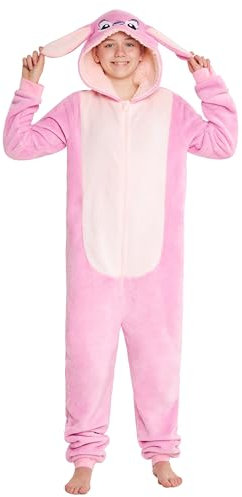 Disney Stitch Onesie Mädchen, Kuschelige Warm Einteiler Schlafanzug Kinder, Baby Yoda Geschenke für Mädchen Weihnachten (Rosa Angel, 9-10 Jahre)