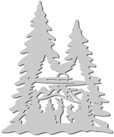CREATCABIN Arte Parete In Metallo Cervo Albero Pino Decorazione Parete Foresta Montagna Segnali Parete In Ferro Appeso Ornamento Scultura per Balcone Giardino Casa Soggiorno Regalo Natale 30x25cm