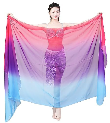 TMZAQH Frauen Bauchtanz Schleier Chiffon Tanzen Hand Schal allmähliche Farbe 220 * 120cm, Blau Lila Rose, 220*120cm
