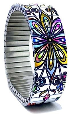 urband LONDON Edelstahlzugarmband FLOWERS MANDALA Weiß Bunt - 18 mm Größe M