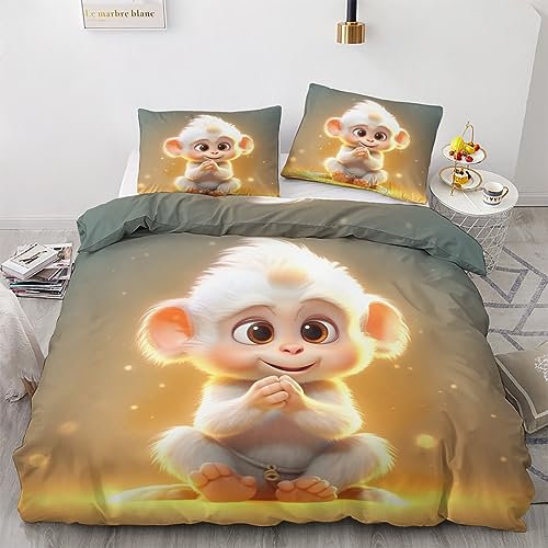 Sommer Bettwäsche 135x200 Kinder Jungen Mädchen - Affen Cartoon Bettbezug, Bettwäsche-Sets 2 teilig, Weich & Bügelfrei Mikrofaser Wendebettwäsche und 1 Kissenbezug 80x80 mit Reißverschlus L5-&-168
