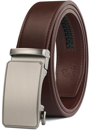 JUKMO Gürtel Herren, Ledergürtel Ratsche Automatikschließe, 35mm Breit Gürtel (Achteck - Dunkelbraun, L-106cm to 115cm Taille Verstellbar (Länge 135cm))