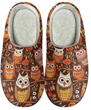 Kuiaobaty Damen Hausschuhe mit Memory Foam, Musical, Regenbogen, Totenköpfe Print Winter Hausschuhe Indoor & Outdoor Slide Schuhe, Eulen auf Ast, 37/38 EU