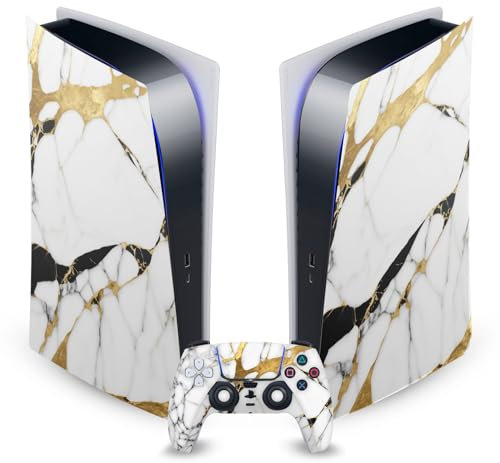 Head Case Designs White, Gold, and Black Marble Vinyl Faceplate Sticker Gaming Skin Decal Cover Compatible With Sony PlayStation 5 PS5 Digital Edition Console and DualSense Controller