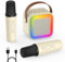 Hanstore Karaoke Machine Kids with 2 Wireless Microphones, Portable Karaoke Machine with LED Light and Voice Changing Effects, Toys Gift for Boys Girls Families Birthday Party (Beige)