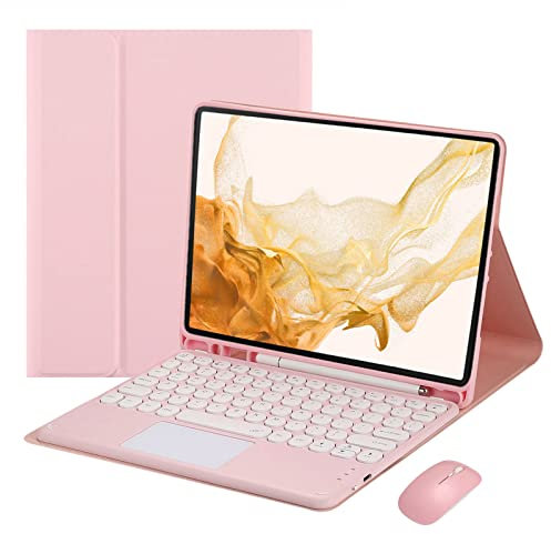 VLEAQC Étui avec Clavier et Souris pour Samsung Galaxy Tab S9 FE 10,9/Tab S9 11 2023, Clavier trackpad Bluetooth sans Fil Amovible, Coque légère avec Porte-Stylo,Rose