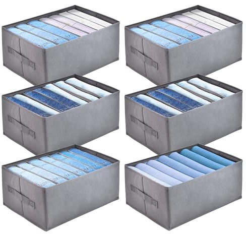 ROLLWAY 6er Schrank Organizer Kleiderschrank Ordnungssystem Stapelbar, Stabile Schrankorganizer Kleideraufbewahrung & Organisation Kleider Ordnungsboxen für Hosen, Jeans, Tshirts, Kleidung, Hemden