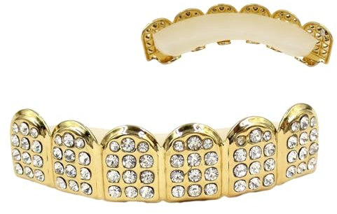 Hip-Hop-Zahnspange, Zahn im Hip-Hop-Stil - Glänzende Strass-Brace-Kappen für Zähne,Verkupferte goldene Zahnkappen für Cosplay-Kostüme, tragbare Weihnachts-Mund-Brace-Geschenke Goowafur