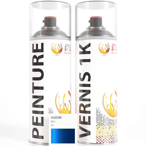ipixline Kit Retouche Peinture Carénage Moto - Bombe Aérosol Peinture 400 ml, Vernis Brillant 1k 400 ml - Compatible avec Suzuki - Blu 32