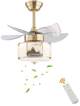 GramStudio 5 Flügel Deckenventilator mit Beleuchtung, 58cm Leise Deckenventilator mit Fernbedienung, Zeitsteuerung 1/2/4H, Dreifarbig Lichtfarbe, 6-Gang, 40W