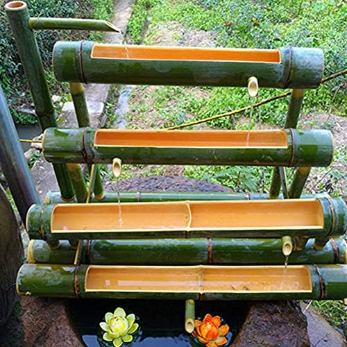 XAoSCd Bambus-Brunnenpumpe Für Vögel, Bambus-Vogelbad-Brunnenpumpe, Kit Schwimmende Brunnenpumpe Für Den Außenbereich, Gartendekoration (45 cm)