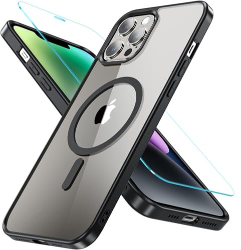 OWKEY iPhone 12 Pro Max Hülle mit Magsafe, Magnetisch Handyhülle iPhone 12 Pro Max 6,7 Zoll mit Panzerglas, [Schutz in Militärqualität] Stoßfest Dünn Outdoor Schutzhülle iPhone 12 Pro Max Case,Schwarz