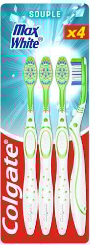 COLGATE Max White Zahnbürsten – weich – Weiß – hilft Flecken zu entfernen – 4 Stück