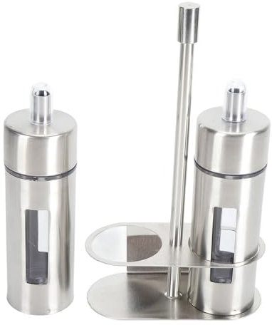 Olive Oil Dispenser Bottle with Stainless Steel Nozzle, 2 Pack Stainless Steel Oil Dispenser Set with Wire Caddy, Transparent Oil and Vinegar Bottle Cruet Set for Kitchen