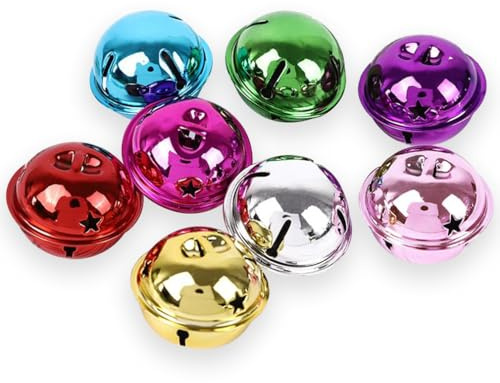 Qiantull 50 Stück Groß Glöckchen zum Basteln 40MM Bunt Schellen Glocken | Mehrfarbig Glocke, Mit Sternen, Metallglöckchen, Für DIY Handwerk, Schmuck, Haustier, Weihnachten Dekoration