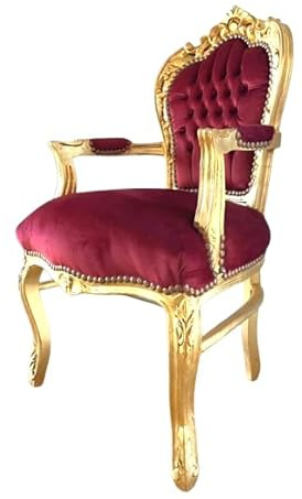 Sillón rojo francés Louis Style in Burdeos Velvet Barroco Rococo Antique Style Reproduction Chair in Gold Finish for Home or Store Décor