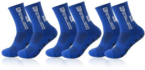 3 Paare Fußballsocken für Herren Damen Anti Rutsch Grip Fußball Socken für Herren Damen Sportsocken Fußball Absorbiert Schweiß 39-46 Atmungsaktiv Laufsocken Kompression Elastische Socken(Blau)
