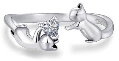 LEGENTLISUR 925 Silber Katzenring Cute Katzen Ring öffnen Verstellbarer Ring Exquisiter Schmuck Geburtstagsgeschenk Fingerring Für Frauen Paare Katzenliebhaber,Zwei Katzen A