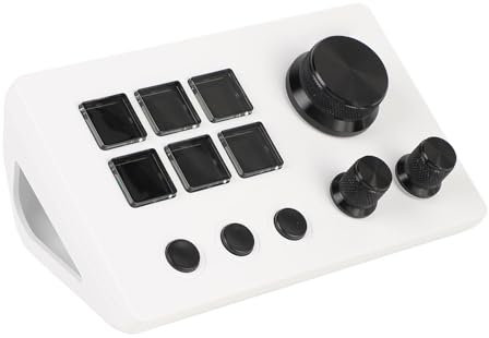 Yunir Teclado Macro de 6 Teclas con Perillas, Teclado Visual con Botones Personalizados LCD, para OBS para Twitch para OS X PC (White)