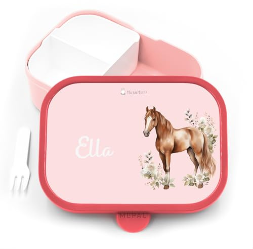 Geschenkfreude Campus Bento Box Brotdose für Mepal Lunchbox Bentobox - Brotdose Schule mit Namen - Brotdose Pferde - 750 ml - Pink - mädchen einschulung kindergarten brotbüchse bento box kinder
