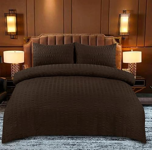 Northern Luxe Seersucker Polycotton Duvet Set - Bedding Duvet Cover Set for All Season Elegant Textured Bedding with 1 Duvet Cover & 2 Pillowcases, Easy Care, (Brown, Single)