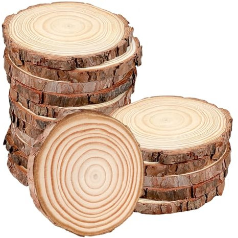 HEIYUET 20 Stück 10-11cm Unvollendete Holzkreise, Natur Holzscheiben Rund Baumscheiben, Klein Holzscheiben zum Basteln Weihnachten Ornamente DIY Handwerk
