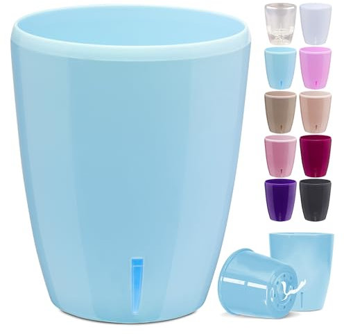 Happy Plants Orchideentopf D 15 cm Blumenkübel mit integriertem Wasserstandsanzeiger, selbstbewässernder Blumentopf mit Docht, Selbstbewässerungssystem für Orchideen - Blau, 2 Liter