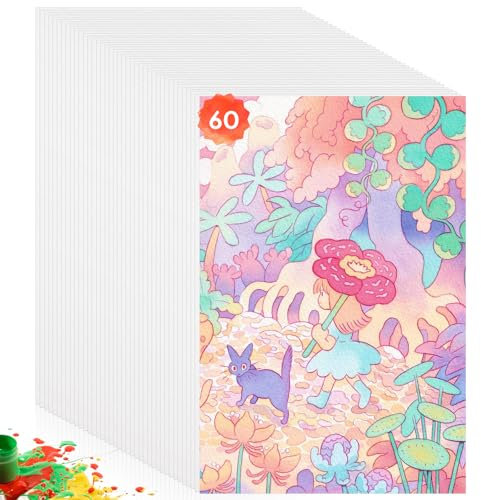 60 hojas de papel de acuarela de 300 g/m², papel de acuarela de bloque, papel de acuarela, acuarela, acuarela, gouache, acrílico, dibujo a mano, letras artesanales (10,1 x 15,2 cm)