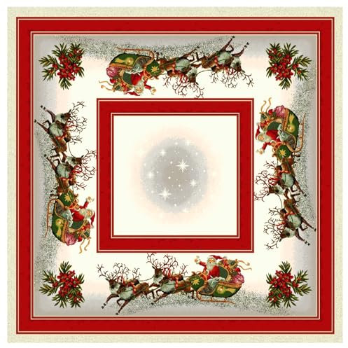 IL MAGGIOLINO | Weihnachten Tischdecke, Tischwäsche Winter Xmas Küche Tisch Dekoration 100x100 cm, Lurex-Rentier-Muster in Gobelin-Stoff, Made in Italy