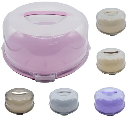 Buzztrove Cake Carrier with Pink Base | Cake Carrier with Handle, 30cm Semi Transparent Dome & 4 x Secure Locking Lid, Premium Cake Storage Container for Cakes, Pies & Pastries (Pink)
