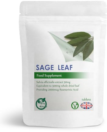 100 x Sage Leaf 500mg Extract Tablets, Menopause Support, Hot Flushes, Sweats, Natural Rosmarinic Acid