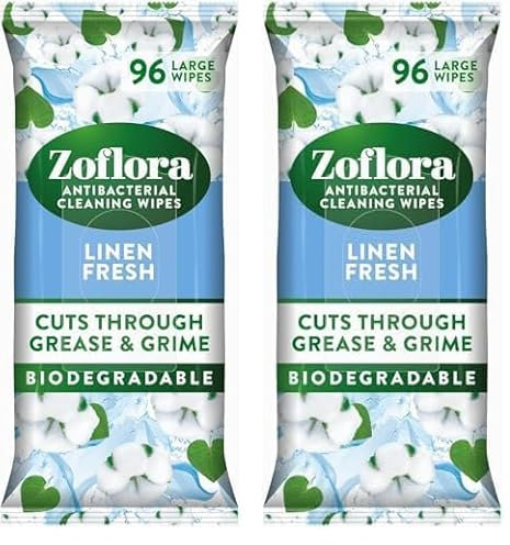 Zoflora Linen Fresh Antibacterial Biodegradable Wipes, 1 x 96 Wipes, Multi-Surface Cleaning Wipes, Kills 99.9% of Bacteria & Viruses, Fresh Laundry Scent (Pack of 2)