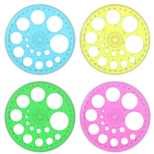 Gjinxi Kreislineal und Kreisschablonen-Set, multifunktionale Kreisvorlage zum Zeichnen, langlebige runde Zeichenvorlagen aus PVC für Büro, Schule und Kunstdesignbedarf, 4 Farben erhältlich