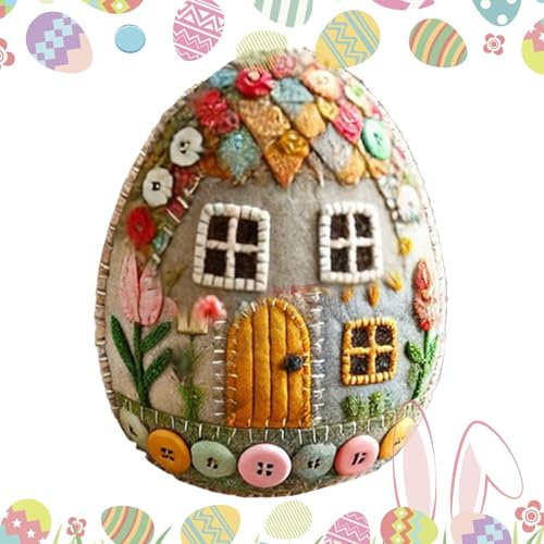 Ostern Basteln für Erwachsene - Gestickte Filz Ostereier Kit, Patchwork Filze Eierhaus D IY Kit, Ostereier zum Basteln, Ostern Basteln Dekoration mit Materialpaket für Anfänger