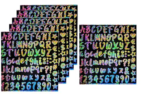 6 hojas de calcomanías de vinilo con letras personalizadas, impermeables, autoadhesivas, con nombre, alfabeto, letras coloridas con purpurina para botellas de agua, tazas, cuadernos