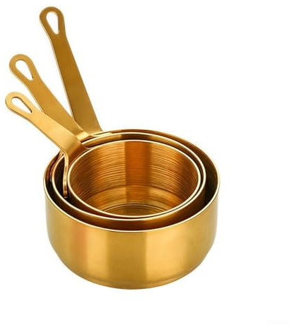 3 Piece Saucepan Set - Stainless Steel Pans, Stainless Steel Sauce Milk Pan Cooking Pot with Ergonomic Handle, Suitable for All Kitchen Stove Top(Gold)