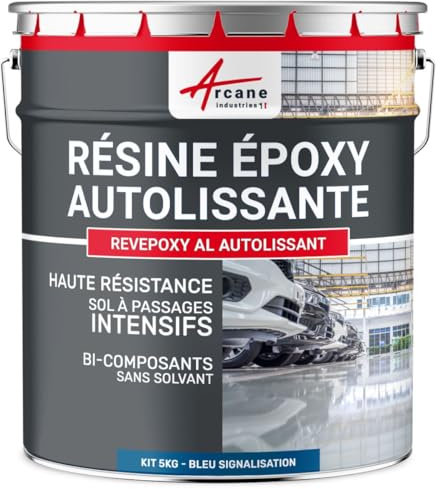 Résine Epoxy Autolissante - Peinture pour Sol : Déco intérieure, Atelier - Effet Miroir - 5 kg Bleu signalisation - RAL 5017 - ARCANE INDUSTRIES