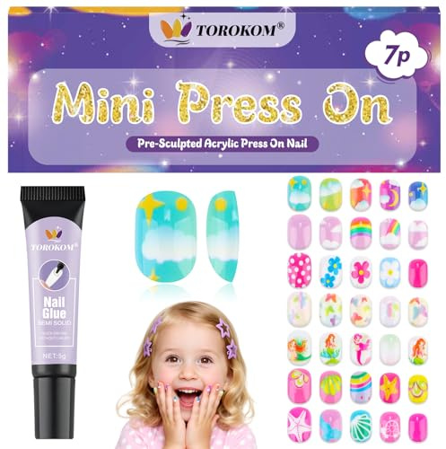 168 Stück Press-On-Nägel Für Kinder, TOROKOM 7PCS, Meerjungfrauen Am Meer